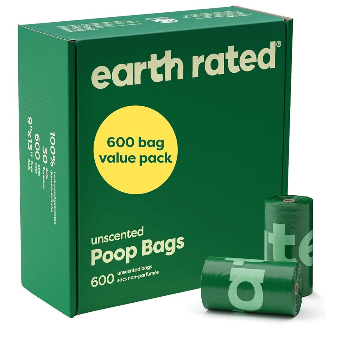Earth Rated unscented dog poop bags, 600-count value pack box