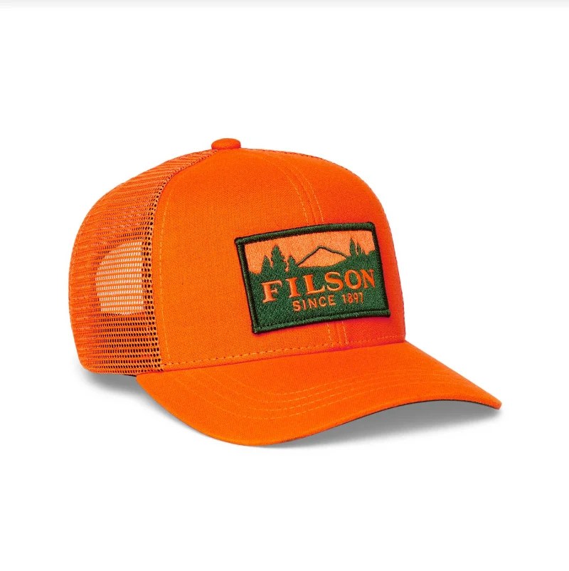 Filson Scenic Logger Mesh Cap in field orange