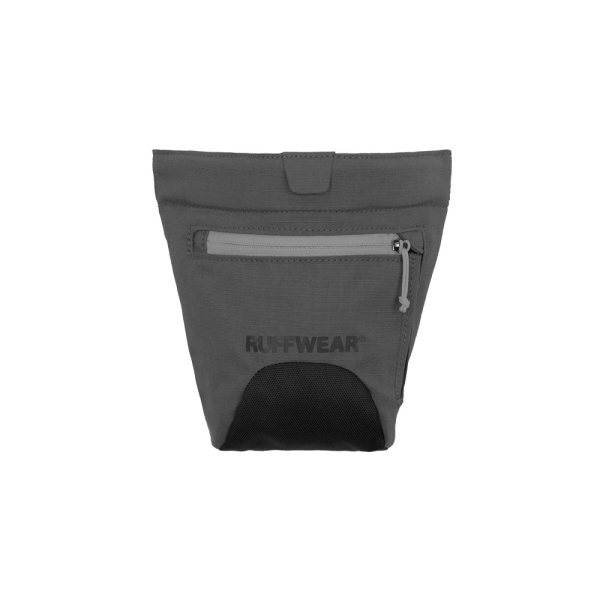 Ruffwear Treat Trader treat pouch in grey, showing the zippered front pocket